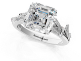 White gold Asscher Brilliant Solitaire with Leaf Motif Band and Four-Prong Setting_5