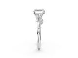 White gold Asscher Brilliant Solitaire with Leaf Motif Band and Four-Prong Setting_6