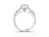 White gold Asscher Brilliant Solitaire with Leaf Motif Band and Four-Prong Setting_7