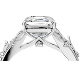 White gold Asscher Brilliant Solitaire with Leaf Motif Band and Four-Prong Setting_8