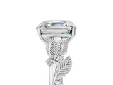 White gold Asscher Brilliant Solitaire with Leaf Motif Band and Four-Prong Setting_9
