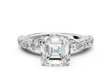 White gold Asscher Brilliant Solitaire with Pavé Band and Four-Prong Setting_4