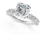 White gold Asscher Brilliant Solitaire with Pavé Band and Four-Prong Setting_5