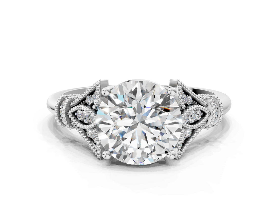White gold Asscher Brilliant Solitaire with Pave Band and Four-Prong Setting_6