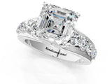White gold Asscher Brilliant Solitaire with Side Stones on a Pave Band and Four-Prong Setting_87