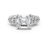 White gold Asscher Cluster Diamond Engagement Ring with Pavé Band and Four-Prong Setting_24