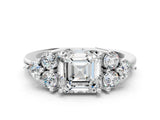 White gold Asscher Cut Brilliant Diamond Cluster Accent Solitaire Ring with Prong Setting_161