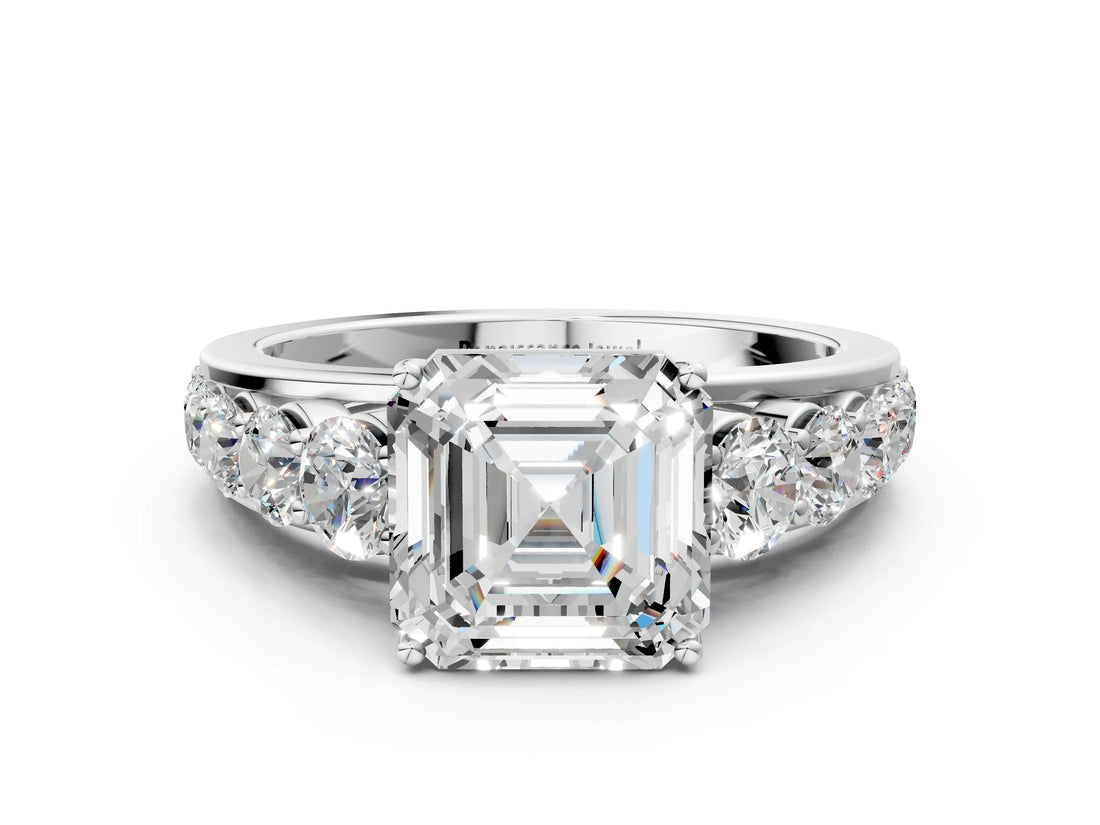White gold Asscher Cut Brilliant Diamond Pavé Band with Six-Prong Setting_7