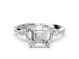White gold Asscher Cut Brilliant Diamond Solitaire Ring with Pear Side Stones and Four-Prong Setting_12