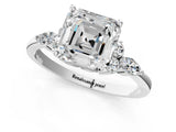 White gold Asscher Cut Brilliant Diamond Solitaire Ring with Pear Side Stones and Four-Prong Setting_13