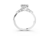 White gold Asscher Cut Brilliant Diamond Solitaire Ring with Pear Side Stones and Four-Prong Setting_15
