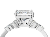 White gold Asscher Cut Brilliant Diamond Solitaire Ring with Pear Side Stones and Four-Prong Setting_16