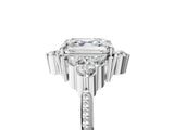 White gold Asscher Cut Brilliant Diamond with Cluster Setting on a Beaded Band and Four-Prong Setting_12