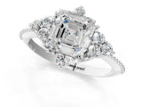 White gold Asscher Cut Brilliant Diamond with Cluster Setting on a Beaded Band and Four-Prong Setting_8