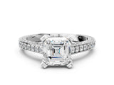White gold Asscher Cut Brilliant Split Shank Pave Solitaire Ring with Four-Prong Setting_7