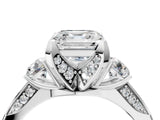 White gold Asscher Cut Brilliant Three-Stone Diamond Ring with Pavé Band and Four-Prong Setting_11
