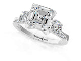 White gold Asscher Cut Brilliant Three-Stone Diamond Ring with Pavé Band and Four-Prong Setting_8