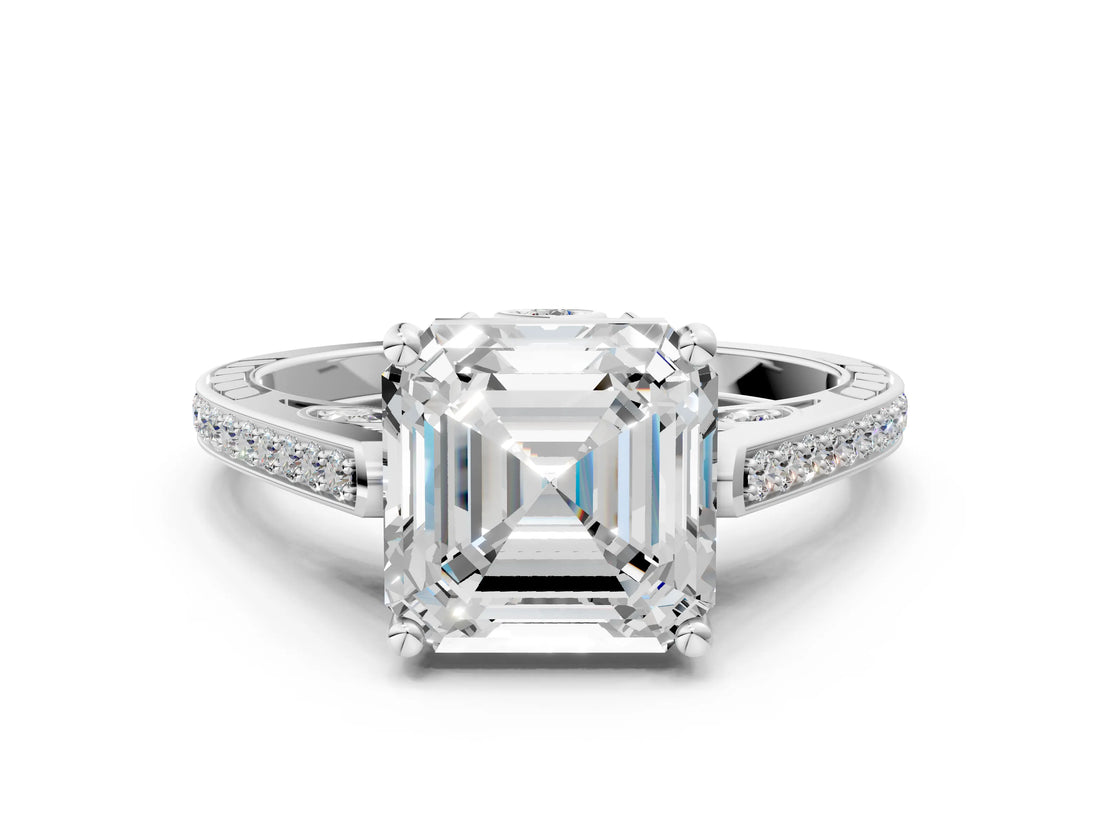 White gold Asscher Cut Cathedral Pave Diamond Engagement Ring with Six-Prong Setting_32