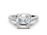 White gold Asscher Cut Cathedral Pave Diamond Engagement Ring with Six-Prong Setting_32