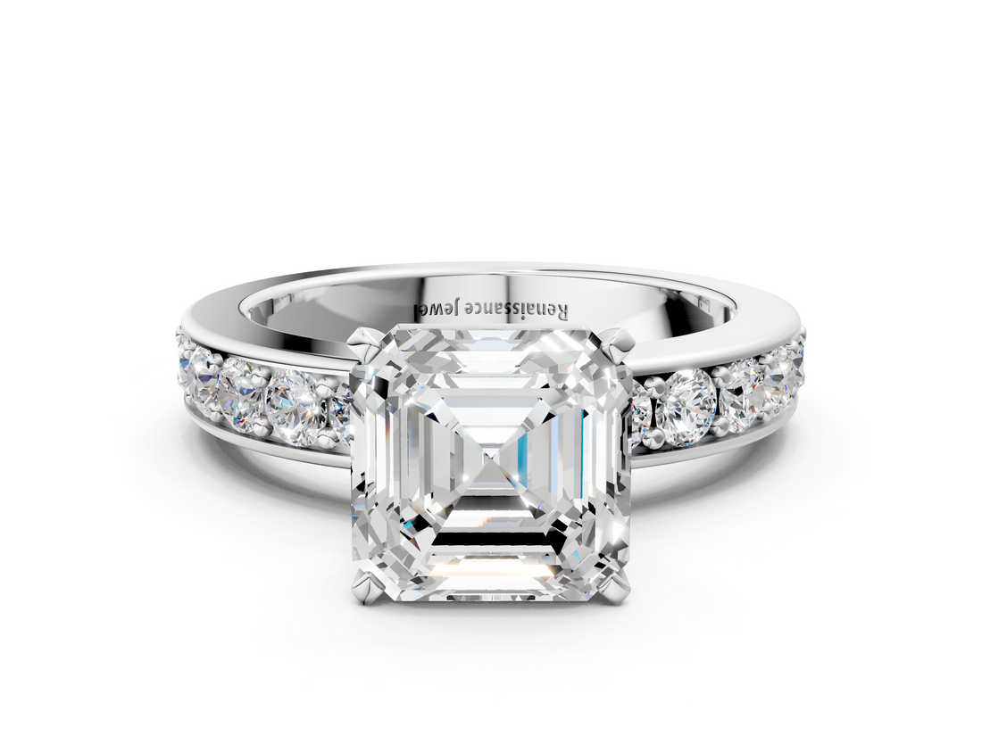White gold Asscher Cut Channel Set Diamond Engagement Ring with Four-Prong Setting_6