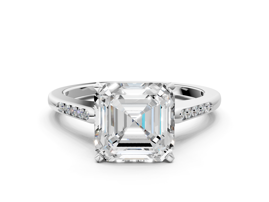 White gold Asscher Cut Channel Set Solitaire Engagement Ring with Four-Prong Setting_7
