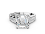 White gold Asscher Cut Channel Set Solitaire Engagement Ring with Prong Setting_10
