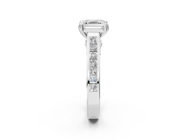 Sterling Silver Asscher Cut Channel Set Solitaire Engagement Ring Setting with Double Claw Prongs