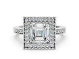 White gold Asscher Cut-Cut Diamond Halo Engagement Ring with Pave Band and Prong Setting_98