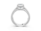 White gold Asscher Cut Cut Diamond Milgrain Pave Band Four-Prong Setting Ring_10