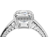 White gold Asscher Cut Cut Diamond Milgrain Pave Band Four-Prong Setting Ring_11