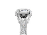 White gold Asscher Cut Cut Diamond Milgrain Pave Band Four-Prong Setting Ring_12