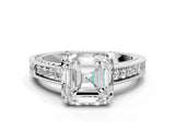 White gold Asscher Cut Cut Diamond Milgrain Pave Band Four-Prong Setting Ring_7
