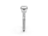 White gold Asscher Cut Cut Diamond Milgrain Pave Band Four-Prong Setting Ring_9