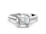 White gold Asscher Cut Cut Diamond Solitaire Engagement Ring with Tapered Plain Band and Four-Prong Setting_221