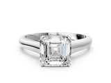 White gold Asscher Cut Cut Diamond Solitaire Engagement Ring with Tapered Plain Band and Four-Prong Setting_281