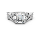 White gold Asscher Cut Cut Diamond Twisted Band with Milgrain Pave Setting and Four-Prong Setting_18