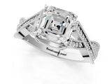 White gold Asscher Cut Cut Diamond Twisted Band with Milgrain Pave Setting and Four-Prong Setting_19