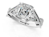 White gold Asscher Cut Cut Diamond Twisted Band with Milgrain Pave Setting and Four-Prong Setting_67