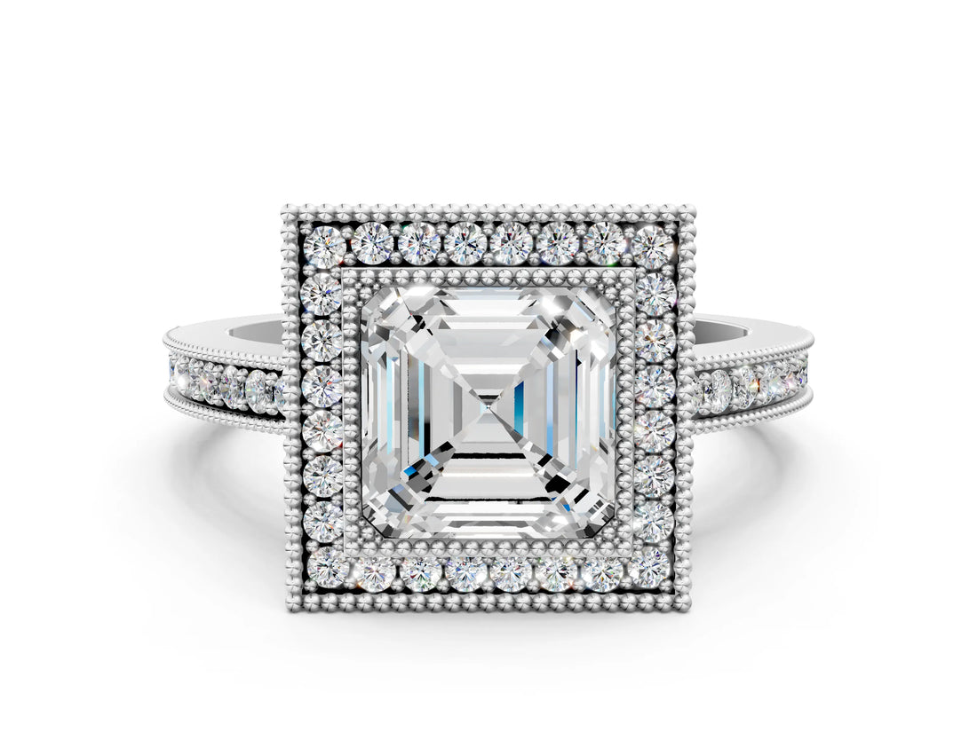 White gold Asscher Cut Cut Halo Pavé Diamond Ring_13