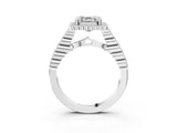 White gold Asscher Cut Cut Halo Pavé Solitaire Ring with Milgrain Band_10
