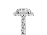 White gold Asscher Cut Cut Halo Pavé Solitaire Ring with Milgrain Band_12