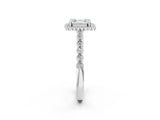 White gold Asscher Cut Cut Halo Pavé Solitaire Ring with Milgrain Band_9