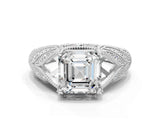 White gold Asscher Cut Cut Milgrain Pave Diamond Engagement Ring with Four-Prong Setting_15