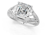 White gold Asscher Cut Cut Milgrain Pave Diamond Engagement Ring with Four-Prong Setting_16