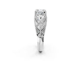 White gold Asscher Cut Cut Milgrain Pave Diamond Engagement Ring with Four-Prong Setting_17