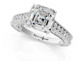 White gold Asscher Cut Cut Pave Band Milgrain Solitaire Ring_27