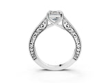 White gold Asscher Cut Cut Pave Band Milgrain Solitaire Ring_29
