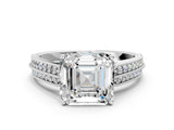 Silver 0.55 Carat E VVS1 Princess Cut Pave Split Shank Engagement Ring with Four-Prong Setting