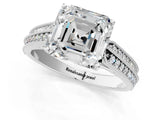 Silver 0.55 Carat E VVS1 Princess Cut Pave Split Shank Engagement Ring with Four-Prong Setting