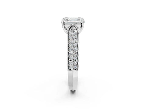 Silver 0.55 Carat E VVS1 Princess Cut Pave Split Shank Engagement Ring with Four-Prong Setting